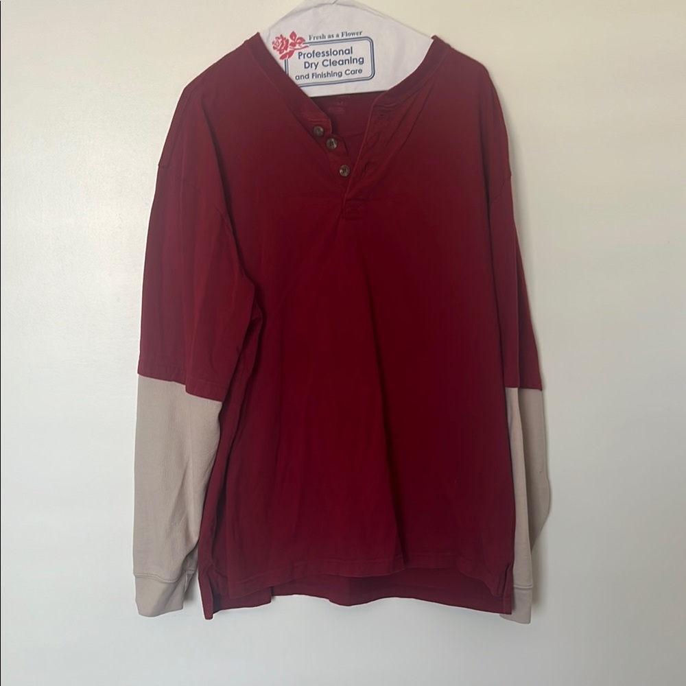 Bass Pro Shops Red and Beige Long Sleeve Shirt